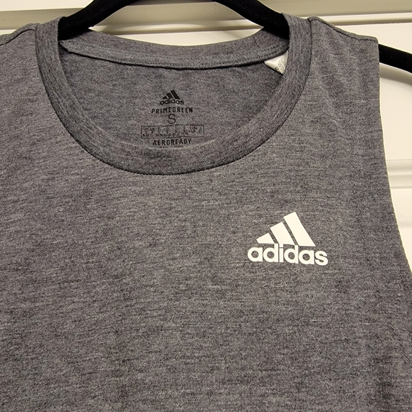 Adidas Grey Aeroready Training Tank Top with White Side Stripes - Picture 2 of 7